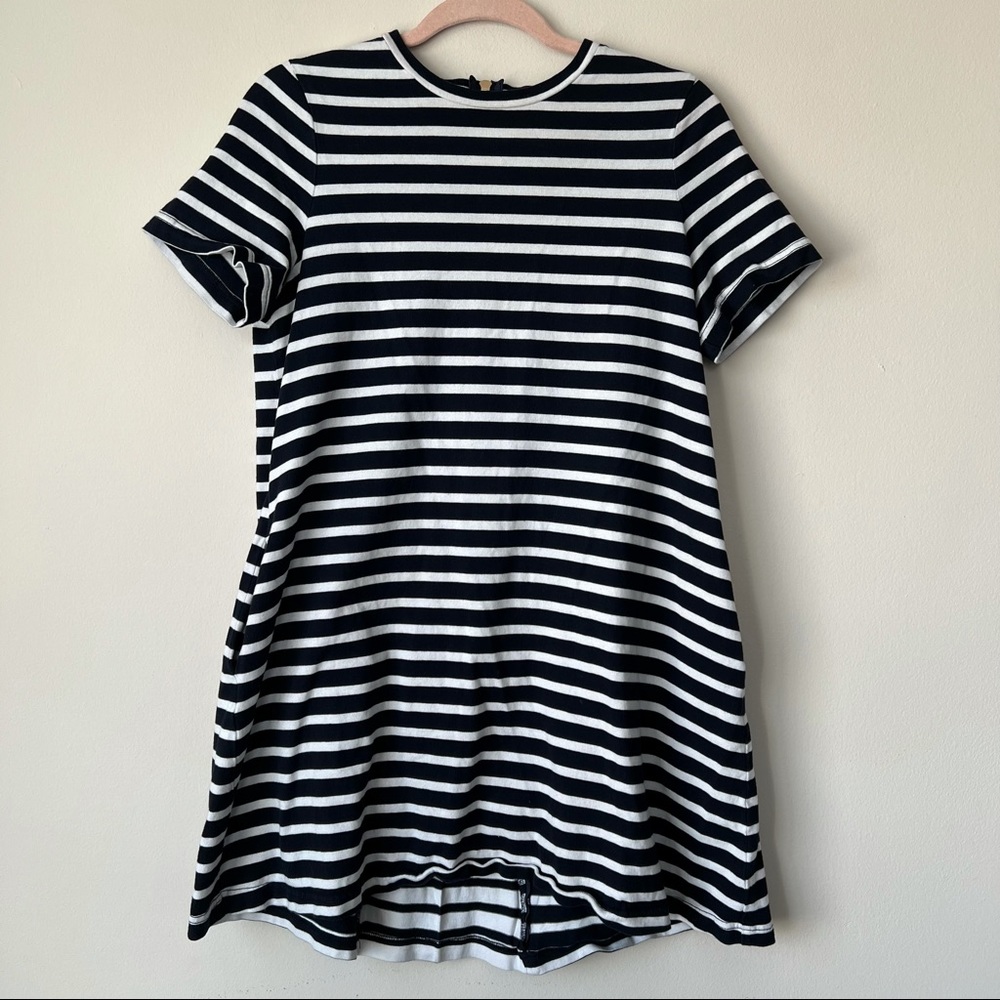 Kate Spade Stripe Zip-Back Knit Dress Navy & White Crew Neck Size Medium